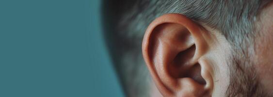 AI generated Close-up of a man's ear. Macro shot of human ear anatomy. photo