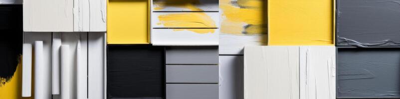 AI generated Abstract composition of painted blocks on white concrete background . photo