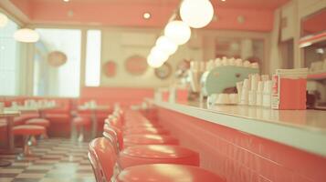 AI generated Generative AI, Vintage photo of American cafe 50s, retro interior design