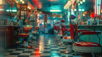 AI generated Generative AI, Vintage photo of retro barber shop of 50s, retro interior design