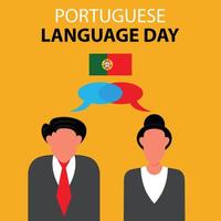 illustration vector graphic of a pair of workers are communicating in Portuguese, perfect for international day, portuguese language day, celebrate, greeting card, etc.