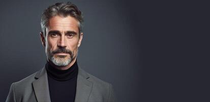 AI generated Portrait of a mature businessman wearing turtleneck and suit jacket photo