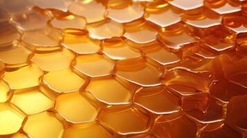 AI generated Honeycomb with honey, close-up. Honeycomb with honey. Shallow depth of field. Honeycomb texture. photo