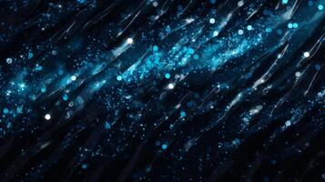 AI generated Blue glitter sparkles with a dark background. Perfect for a festive background or holiday card. photo