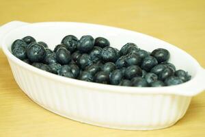 closeup view of Blueberries in a plate on the table photo