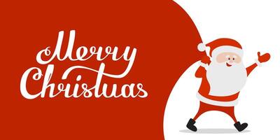 Coming Santa Claus with lettering Merry Christmas. Funny vector illustration.