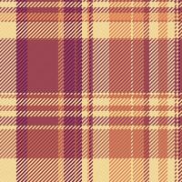 Skirt check textile seamless, curve vector fabric background. Checker pattern plaid tartan texture in amber and pink colors.
