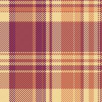 Skirt check textile seamless, curve vector fabric background. Checker pattern plaid tartan texture in amber and pink colors.