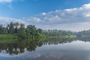 A beutiful scenery of landscape with river, sky in village in kerala, india photo