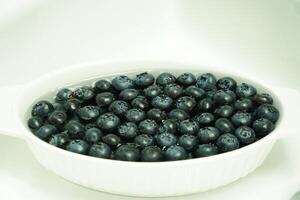 closeup view of Blueberries in a plate on the table photo