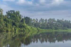 un hermoso paisaje de paisaje con río, cielo en pueblo en kerala, India foto