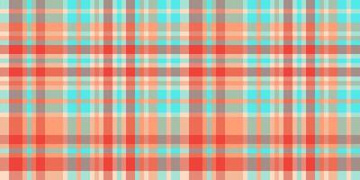 Close-up seamless textile vector, premium background check tartan. Geometry fabric pattern plaid texture in teal and light salmon colors. vector