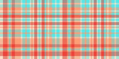 Close-up seamless textile vector, premium background check tartan. Geometry fabric pattern plaid texture in teal and light salmon colors. vector