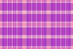 Female textile fabric plaid, handmade vector texture background. Smooth seamless check tartan pattern in purple and magenta colors.