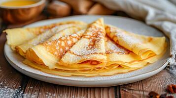 AI Generated A portion of crepes is on a plate. Maslenitsa. photo