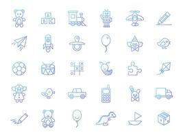 Collection of toys icons on white background. Line style with blue gradient vector illustration.