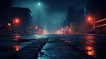 AI generated Rain Road Wet Asphalt Reflection of Neon Lights photo