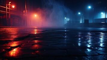 AI generated Rain Road Wet Asphalt Reflection of Neon Lights photo