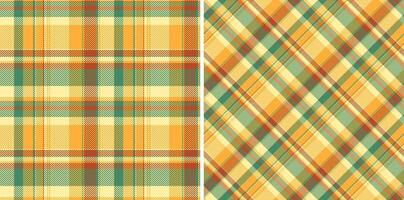 Vector background pattern of seamless check tartan with a plaid fabric texture textile. Set in gold colors for graphic design detailed editable swatch.