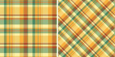 Vector background pattern of seamless check tartan with a plaid fabric texture textile. Set in gold colors for graphic design detailed editable swatch.