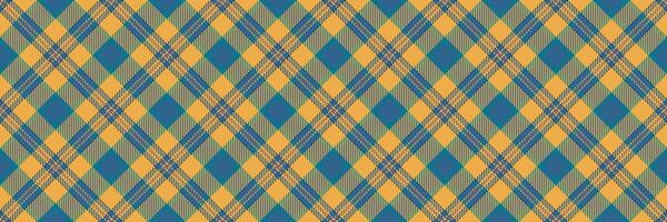Square check seamless background, proud plaid textile tartan. Ornament fabric vector texture pattern in cyan and amber colors.