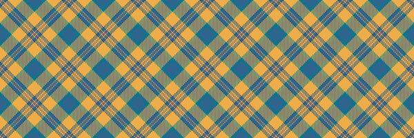 Square check seamless background, proud plaid textile tartan. Ornament fabric vector texture pattern in cyan and amber colors.