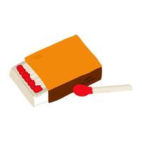 Cartoon vector illustration.  Wooden sticks of matches in an open box. Packed matches.