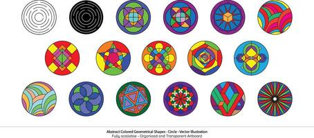 Set of abstract geometric patterns in the style of stained glass. Vector illustration.