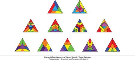 Abstract Colored Geometrical Shapes - Triangle . colorful shapes.  Walls and Designs with Striking Symmetry. A Triangular Journey Through Color and Pattern. A Visual Puzzle for the Creative Minds vector