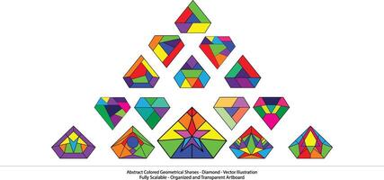 Abstract Colored Geometrical Shapes - Diamond. colorful shapes. Prismatic Gem, A Dazzling Symphony of Light and Shape.  A Kaleidoscope Trapped in a Diamond. A Visual Puzzle for the Creative Mind vector