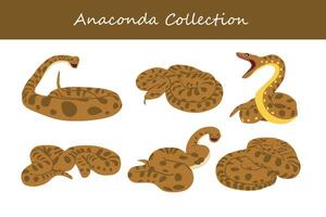 Vector set of cartoon anaconda isolated on white background. Vector illustration.