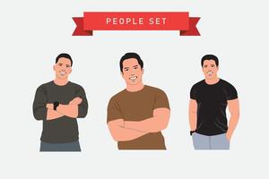 Set of men with different emotions. Vector illustration in flat style.