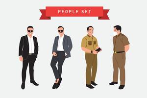 conjunto de hombres con diferente profesiones vector ilustración en plano estilo.