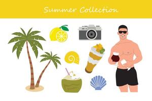 Summer collection. Vector illustration in flat style. Isolated on white background.