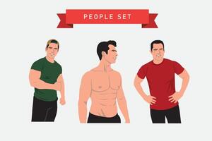 Men with different body types. Vector illustration in flat cartoon style.