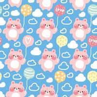 Seamless pattern of cute rabbit with balloon on sky background.Bunny cartoon.Rodent animal.Cloud.Easter.Image for card,poster,baby clothing.Kawaii.Vecor.Illustration. vector