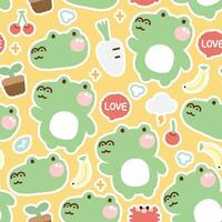 Seamless pattern of cute crocodile with icon background.Reptile animal cartoon character design.Radish,cloud,cherry,crab,banana,plant,love text.Baby clothing.Kawaii.Vector.llustration. vector