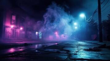 AI generated Rain Road Wet Asphalt Reflection of Neon Lights photo
