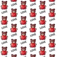 Valentine s day seamless pattern with brown bear holding red heart on white background vector