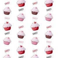 Valentine s day seamless pattern with sweet cupcake on white background vector