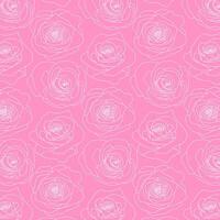 Vector seamless pattern with rose flowers white outline on the pink background hand drawn floral style vector