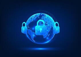 Cyber security technology and data privacy A world surrounded by locks Shows a system to prevent theft and cyber attacks and protect against viruses from the internet network. vector