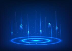 Podium technology background Wave circle light Make the product look fashionable. With arrows, it is more interesting future. Blue podium digital technology product vector illustration