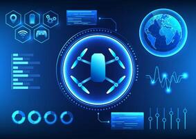 Smart drone technology that uses drones to inspect areas Both agriculture, surveying, filming, and product delivery are screens that control the operation of drones. Vector illustration
