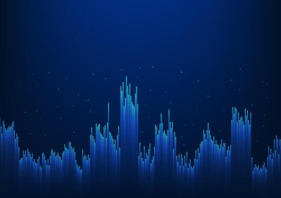 Abstract technology background A small square geometric shape of pixels arranged in a wavy gradient. The concept shows how the technology works in each phase.