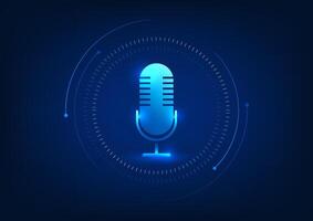 Microphone technology background, microphone inside high tech circle Concept of a device that receives sound and converts it into an electrical signal. to record or amplify sound vector
