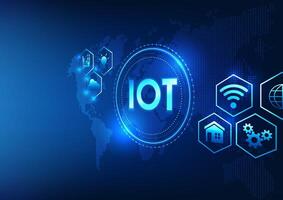 Internet de cosas iot tecnología mentiras en el tecnología círculo. eso proporciona tiempo real acceso a electrónico dispositivos como un sistema conectado a el nube y el Internet. vector tecnología ilustración