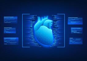 médico tecnología fondo, enmarcado corazón con datos mesa el concepto de moderno medicina utilizando tecnología a realizar corazón trasplantes a tratar pacientes vector