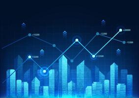 company stock chart technology The graph shows the growth of the business. Profit and loss in each quarter to make investors interested in investing. The city in front is a stock graph. vector