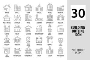 Building icon set. outline icon pixel perfect for web and mobile app. vector